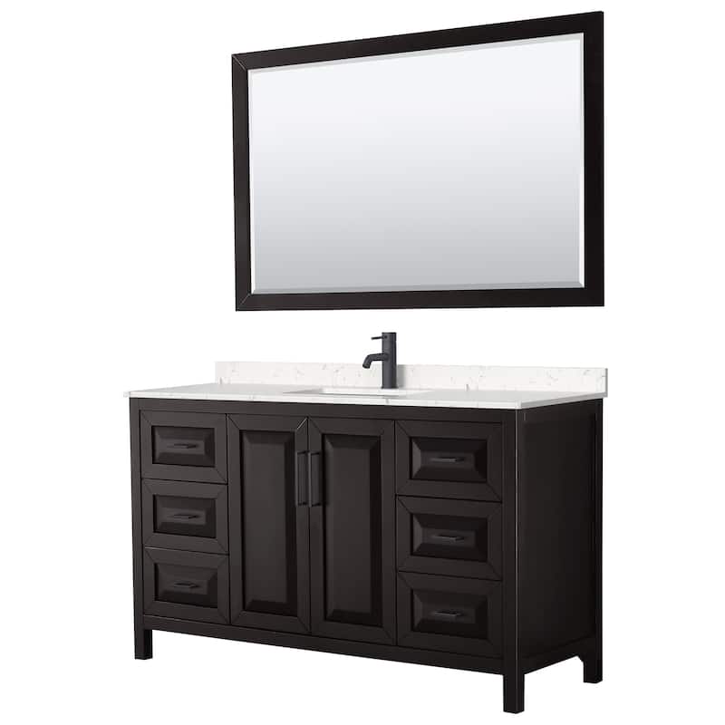 Daria 60 Inch Single Vanity, Cultured Marble Top, 58 Inch Mirror - Dk Espresso, Black Trim, Carrara Cult. Marble Top