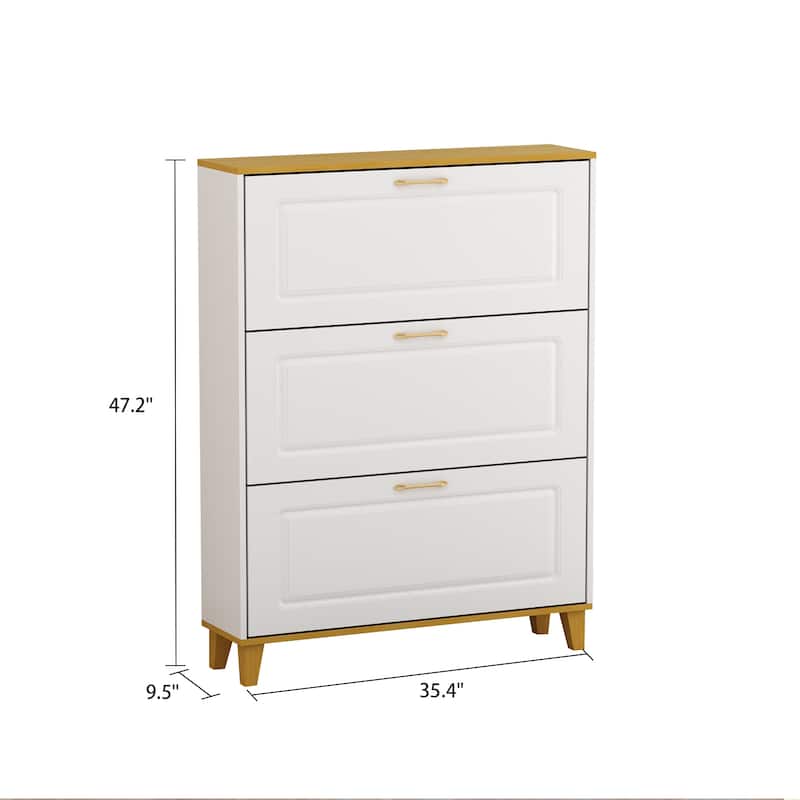 Kerrogee 24-Pair Shoe Storage Cabinet with 3 Fold Drawers White