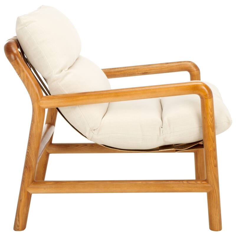 SAFAVIEH Dellar Solid Wood Accent Chair with Cushion (Fully Assembled) - 29.3 In. W x 33.9 In. D x 33.1 In. H - 29Wx34Dx33H