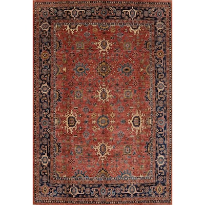 Hand Knotted Traditional Wool Orange Geometric Area Rug - 9' 10'' X 8' 0''