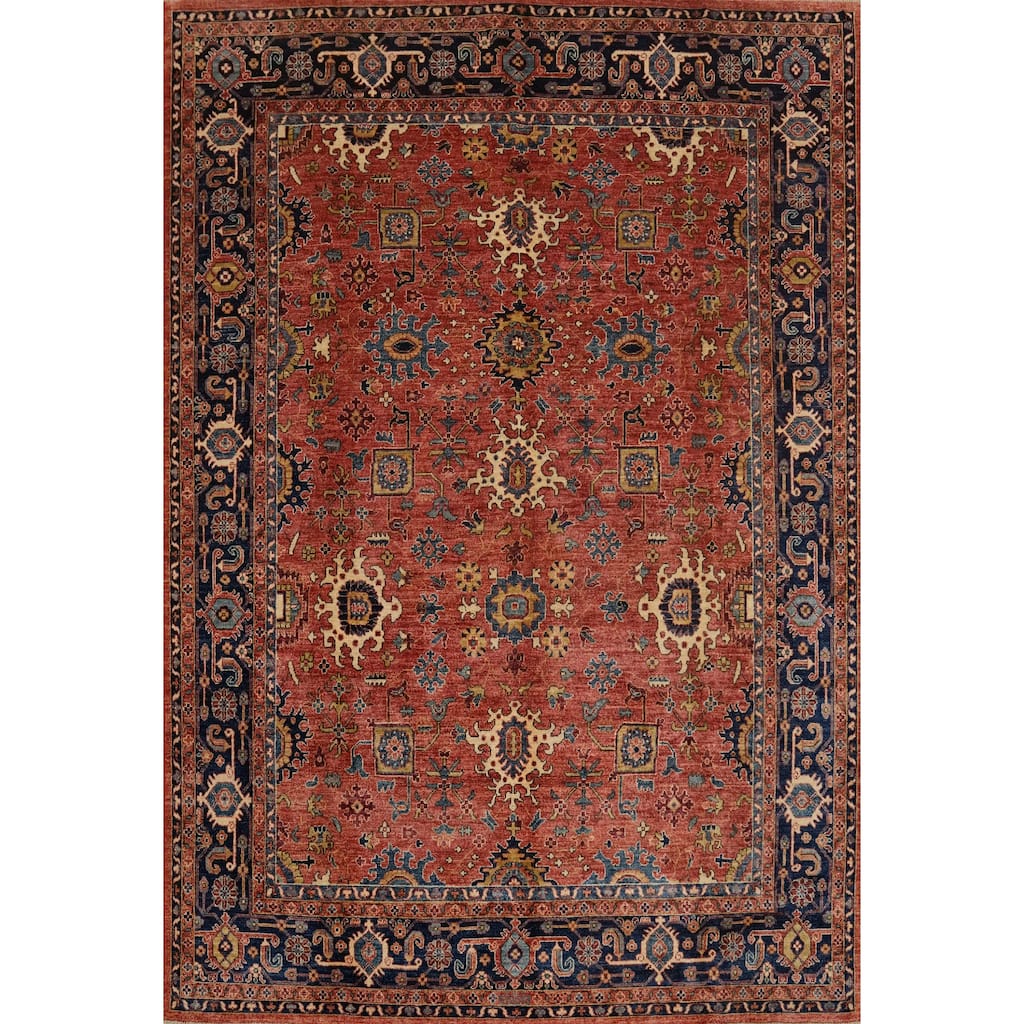 Hand Knotted Traditional Wool Orange Geometric Area Rug - 9' 10'' X 8' 0''