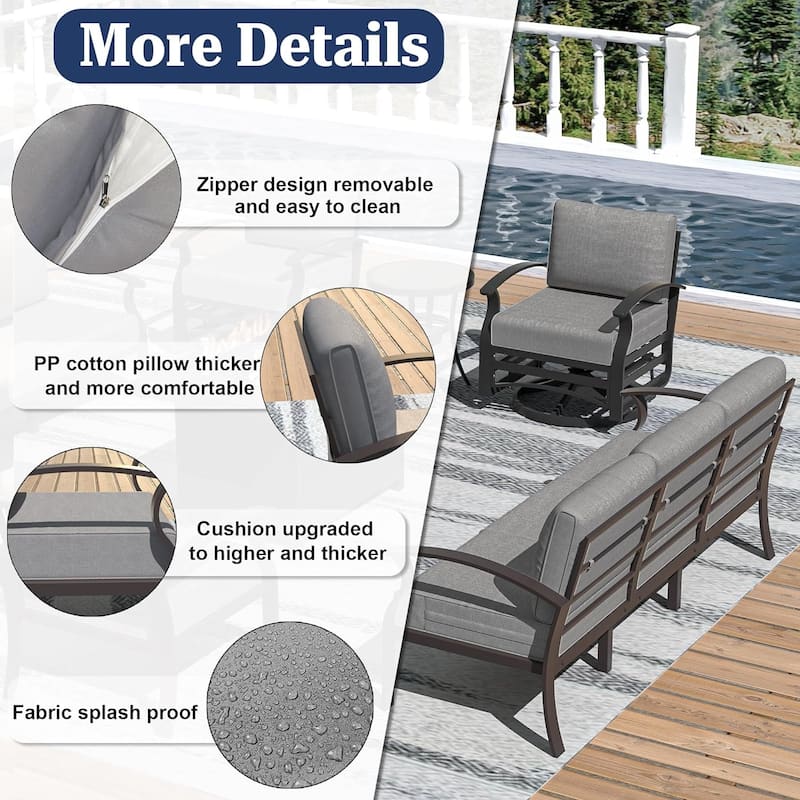 Kullavik Aluminum Outdoor Patio Furniture with Curved Armrests & Firepit Table