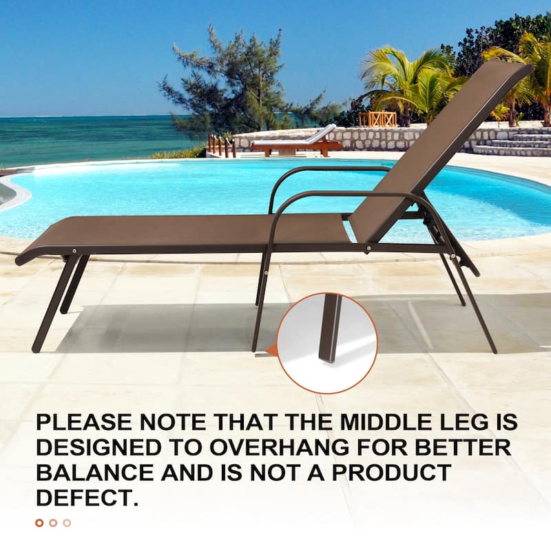 Crestlive Products Outdoor Adjustable Reclining Chaise Lounge Chair with Armrest