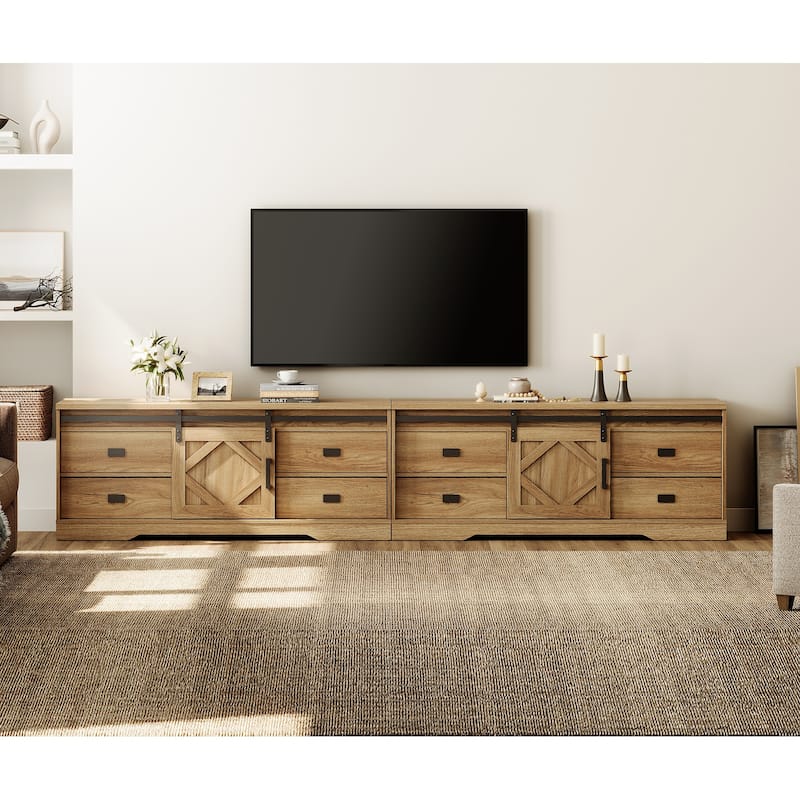 Modern Farmhouse TV Stand for up to 85" 110" 140" TVs - 118 in - Vintage Oak