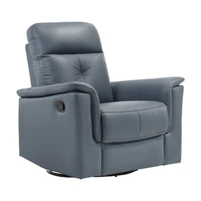 Briz Manual Swivel Glider Recliner Chair, Top Grain Leather Slate Gray