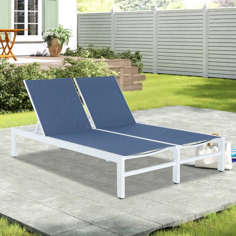 Double Chaise Lounge Outdoor Aluminum Adjustable Back Recliner Chair