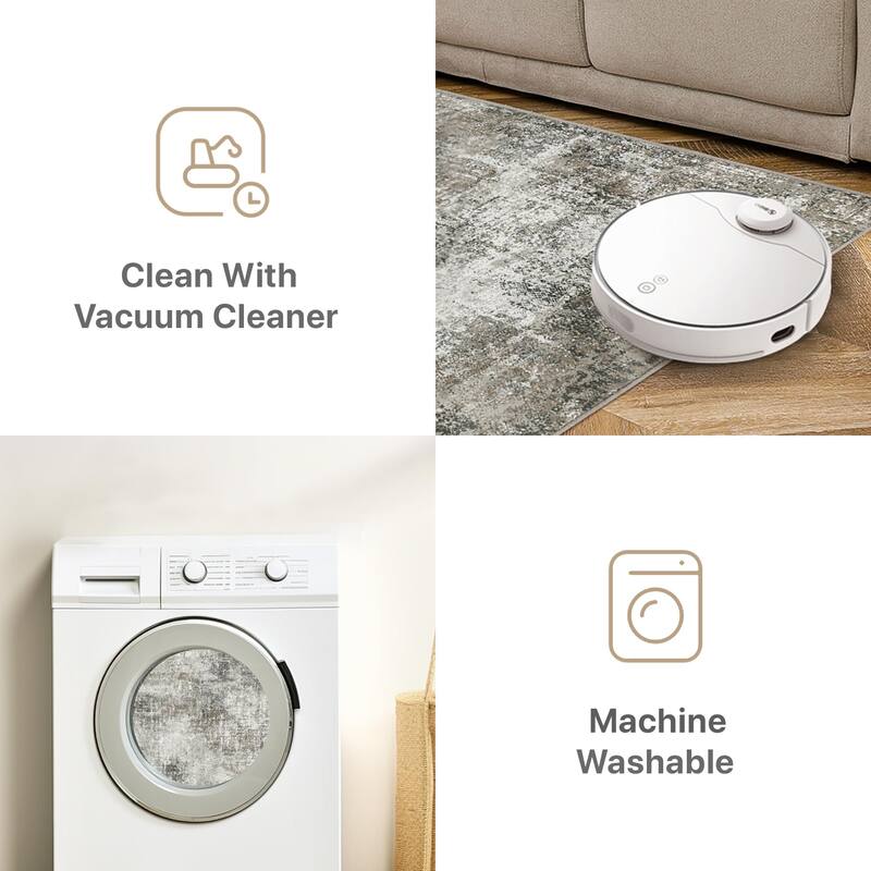 Mcow Vintage Floral Low-Pile Machine Washable Non-Slip Area Rug