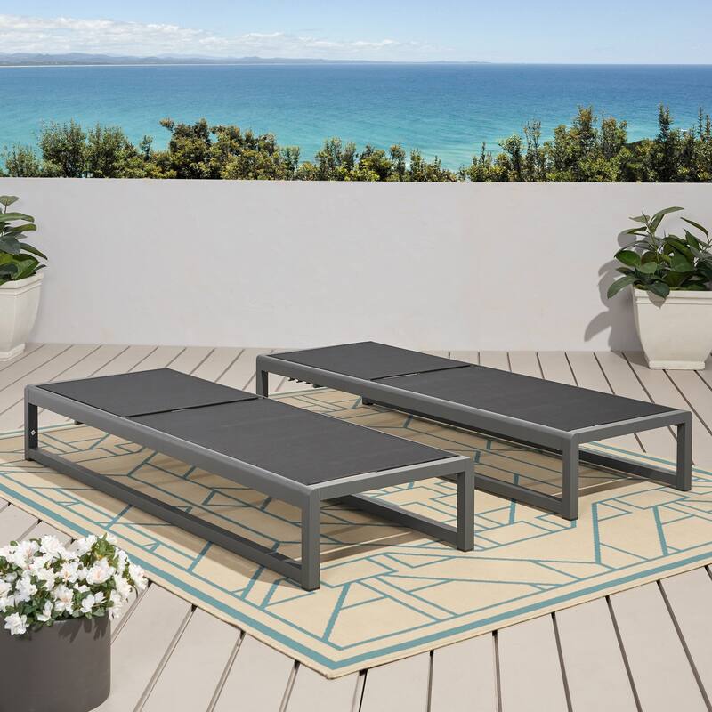Modesta Outdoor Mesh Chaise Lounges (Set of 2) by Christopher Knight Home - 76.50" W x 25.50" D x 11.50" H