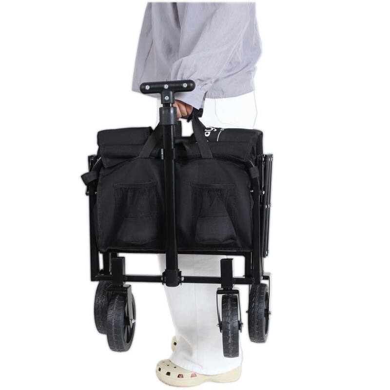 Expandable Dual-Layer Utility Wagon with 100% Extra Space - Grocery Cart for Camping,Shopping,Sports,Gardening,Fishing