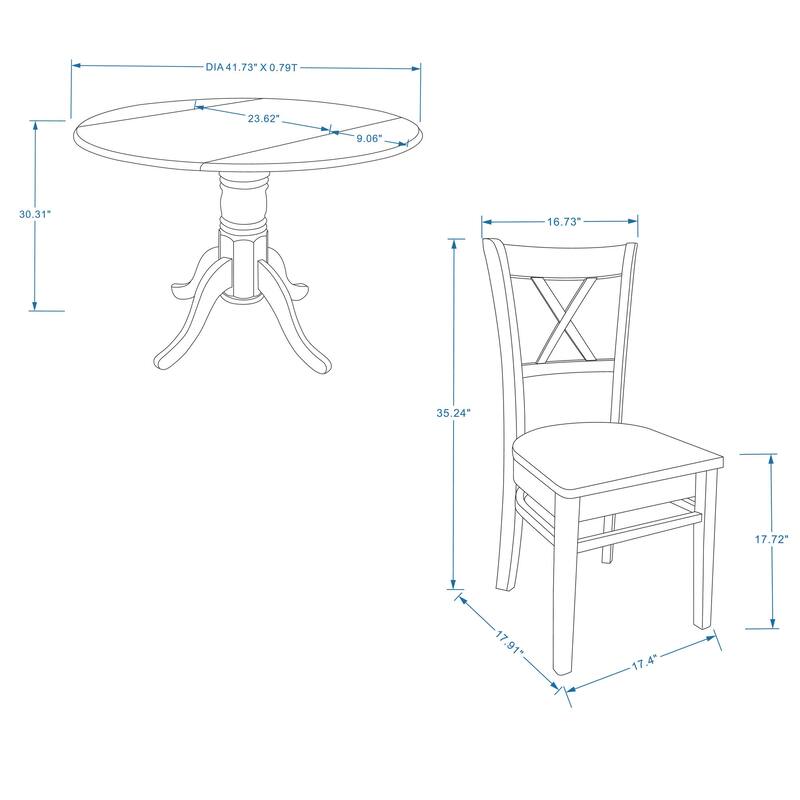3-Piece Dining Set, 42" Round Drop-Leaf Table and Cross Back Chairs
