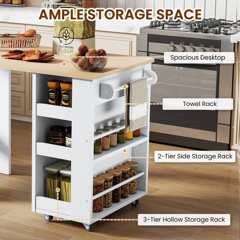 EROMMY Foldable Kitchen Island Table with Storage, Rolling Collapsible Dining & Work Table.