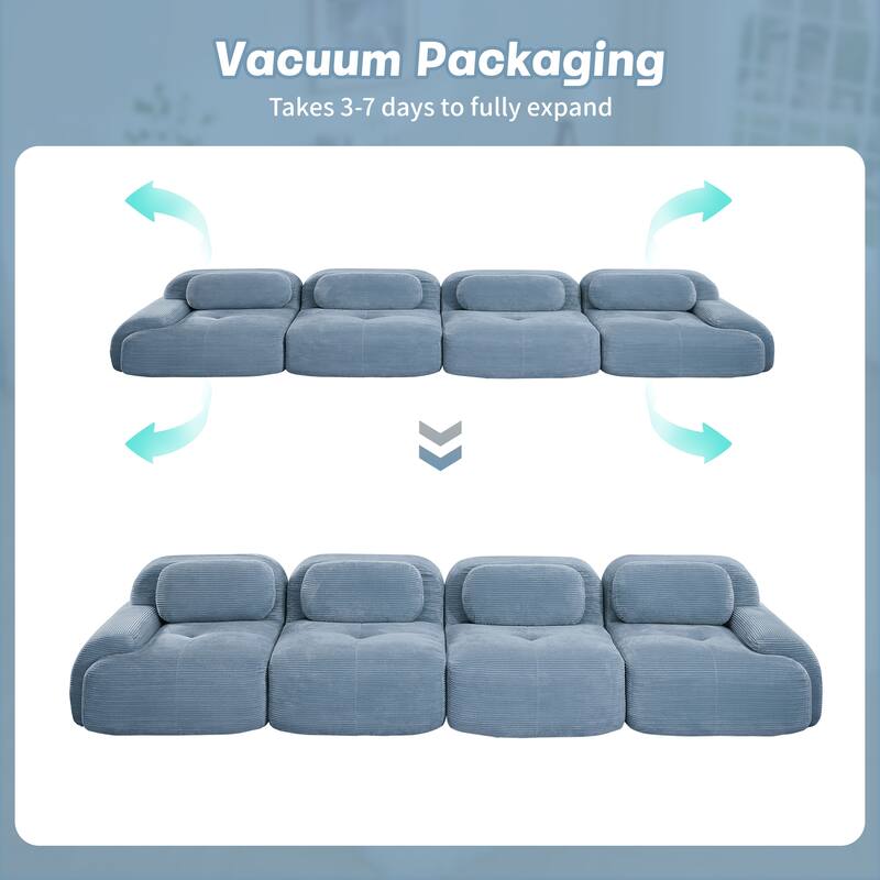 Rossetta 4-Seat Modern Simplified Anti-Slip Style Premium Corduroy Fabric Modular Sofa with Curved Armrests
