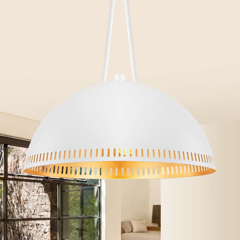 Modern Dome Pendant Light with Gold Interior Kitchen Lamp - Dia.16-in - White