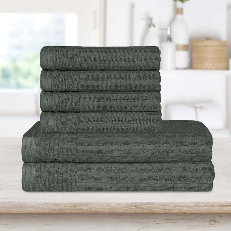 Superior Ribbed Cotton Absorbent Heavyweight Hand Towel and Bath Towel Set