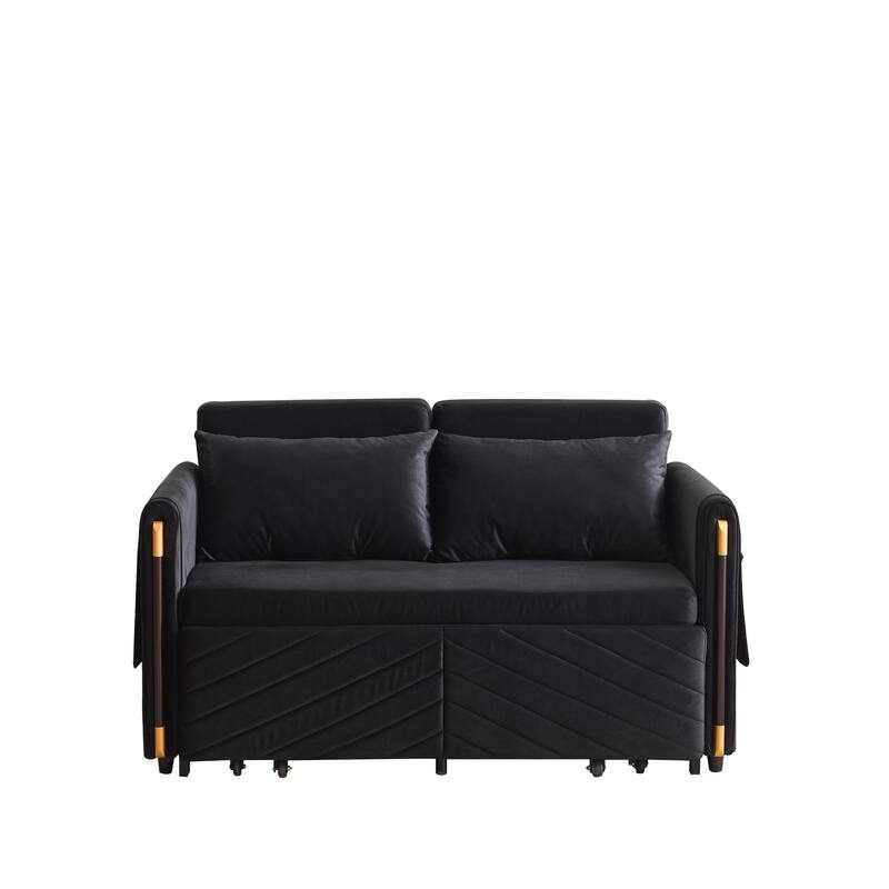 54Inch Convertible Sleeper Sofa with Pull Out Bed and 2 Arm Pockets - Black
