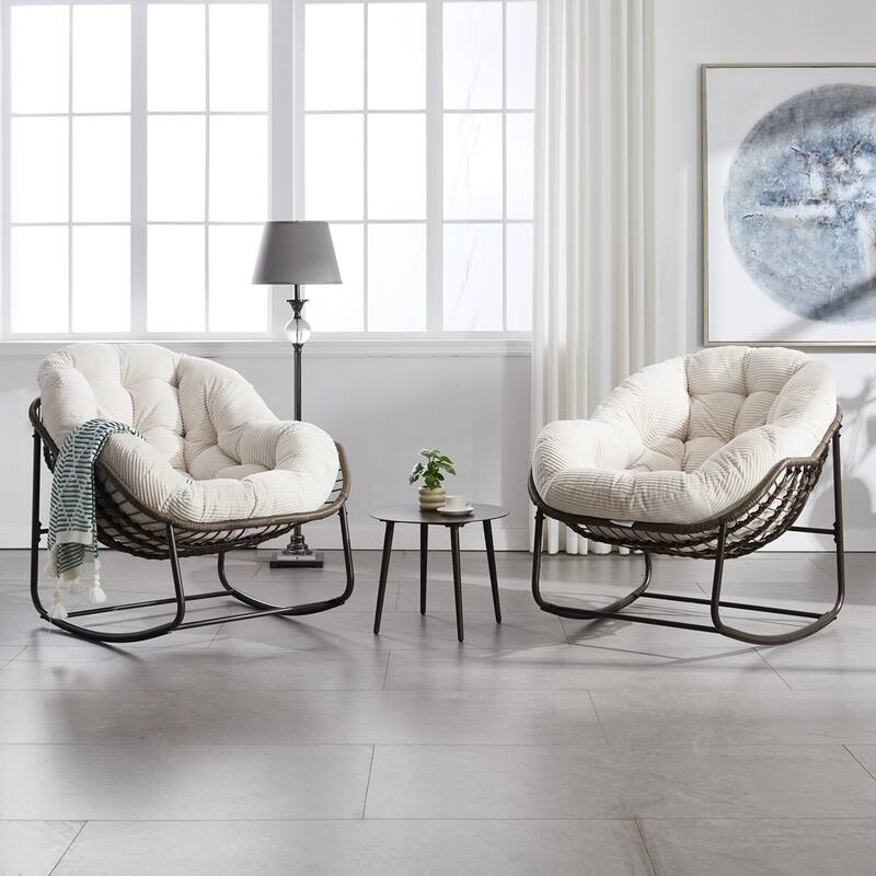 Rocker Recliner Chair Rattan Rocking Chair with Padded Cushion