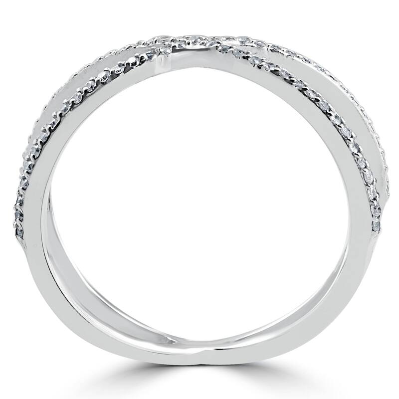 White Gold Round Diamond Crossover Cocktail Fashion Statement X Ring 1/5ct