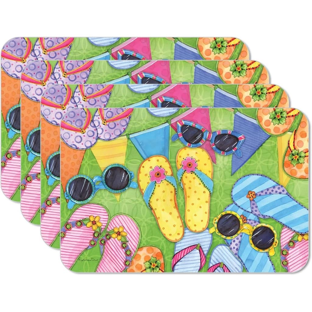 Flip Floppin' 4 Pack Reversible Easy Care Flexible Plastic Placemats Made in The USA BPA Free Easily Wipes Clean