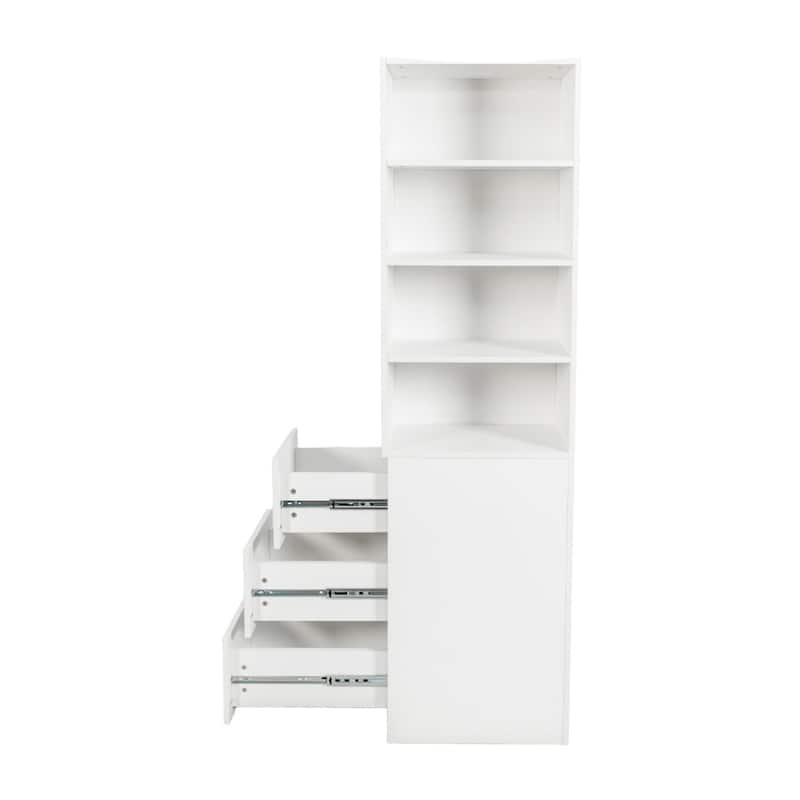 Wooden Display Storage Cabinet Bookshelf Bookcase with 4-Tier Shelf & 3 Drawers
