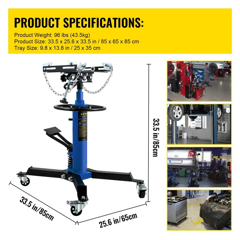 Transmission Jack, Hydraulic Telescopic Transmission Jack, 2-Stage Floor Jack Stand with Foot Pedal, 360° Swivel Wheel