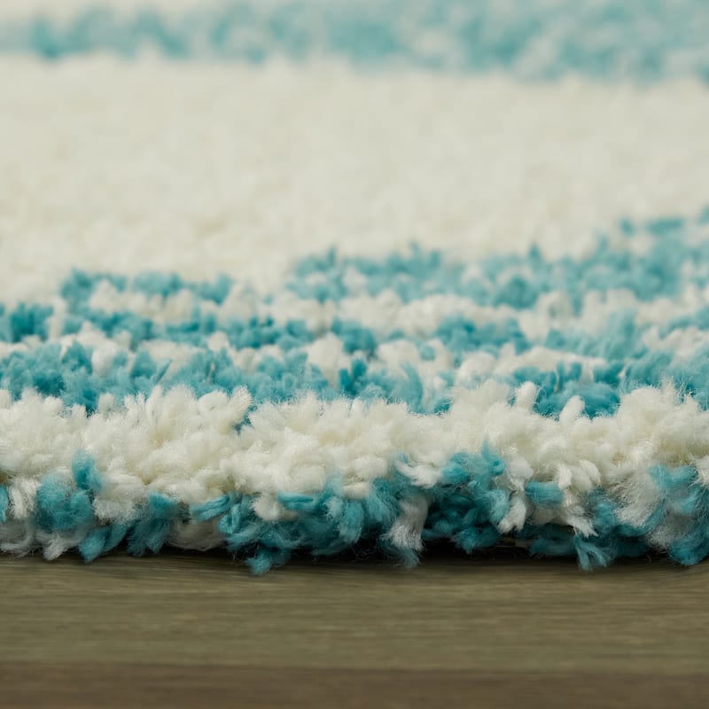 Hughes Geometric Striped Shag Area Rug