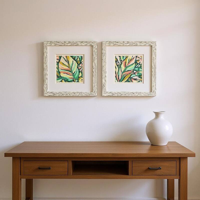 HomeRoots Set Of Two Candy Tropicals II Distressed White Framed Wall Art - 11.00 in. x 11.00 in. x 1.00 in.