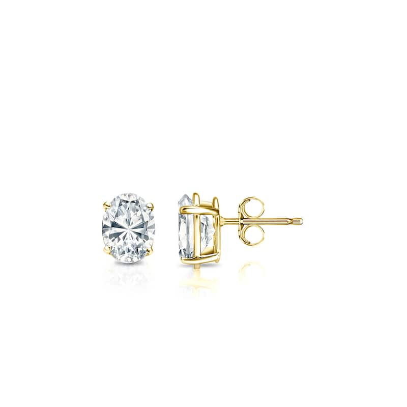 Auriya Natural Oval 4-Prong Diamond Stud Earrings 1.00 to 3.00 ct. tw. Push-Back (F-G VS) - 1.00ct. tw. - Gold - Yellow