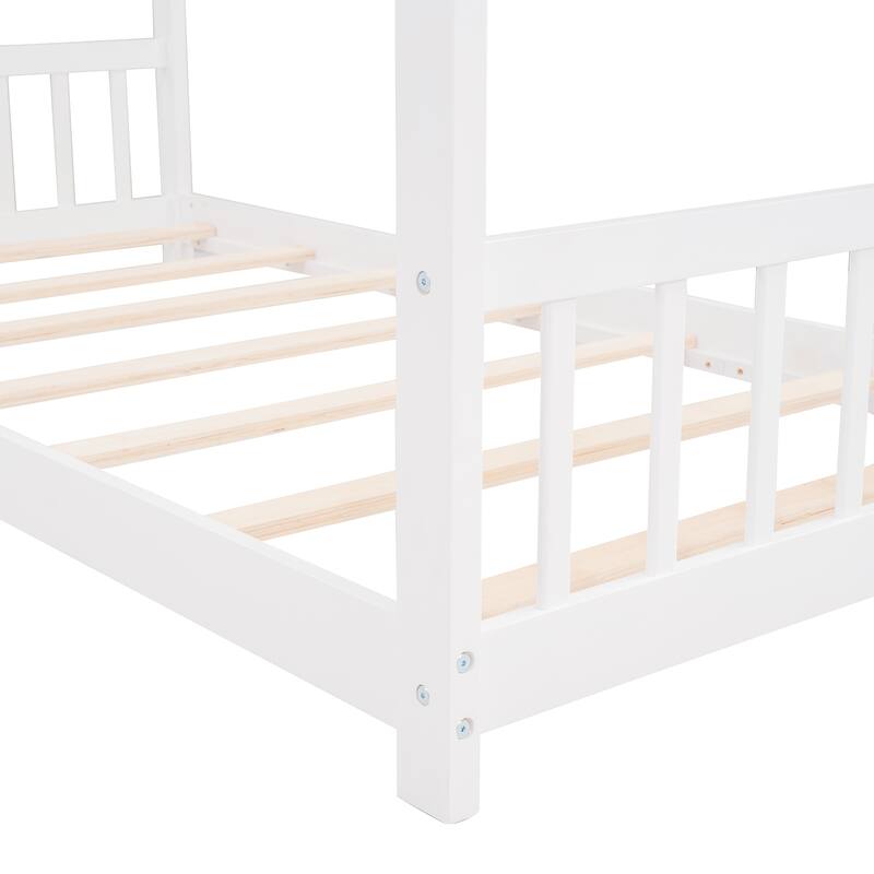 Twin Size House Bed Wood Bed,Featuring Roof