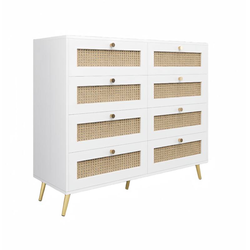 Drawers Chest of Drawers with Rattan Drawer Face Golden Legs and Handles