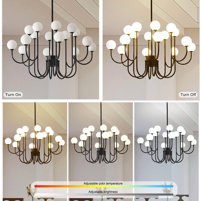 Modern Globe Chandelier 16 Light Black Farmhouse Sputnik Chandeliers - 36.61in