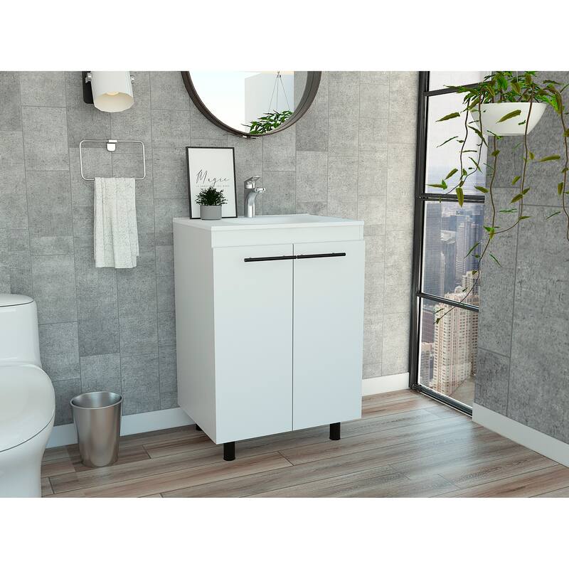 FM Furniture Selma 60" Freestanding Vanity Cabinet With Division - White