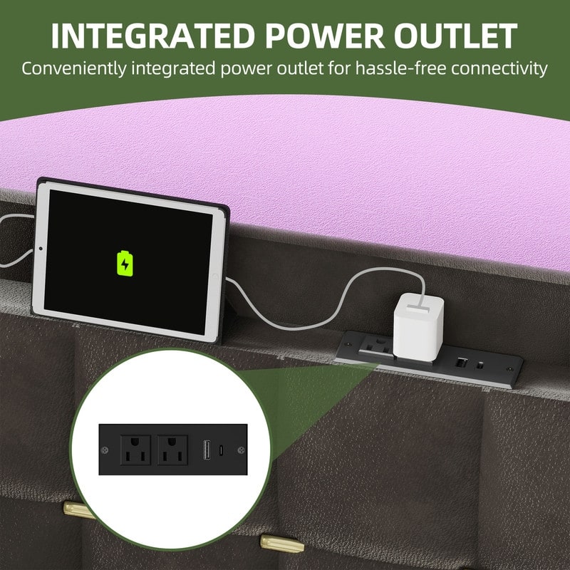 Moasis King Size Velvet Platform Bed with 4 Drawers,Bed Frames with RGB Light & Built-in Charging Station