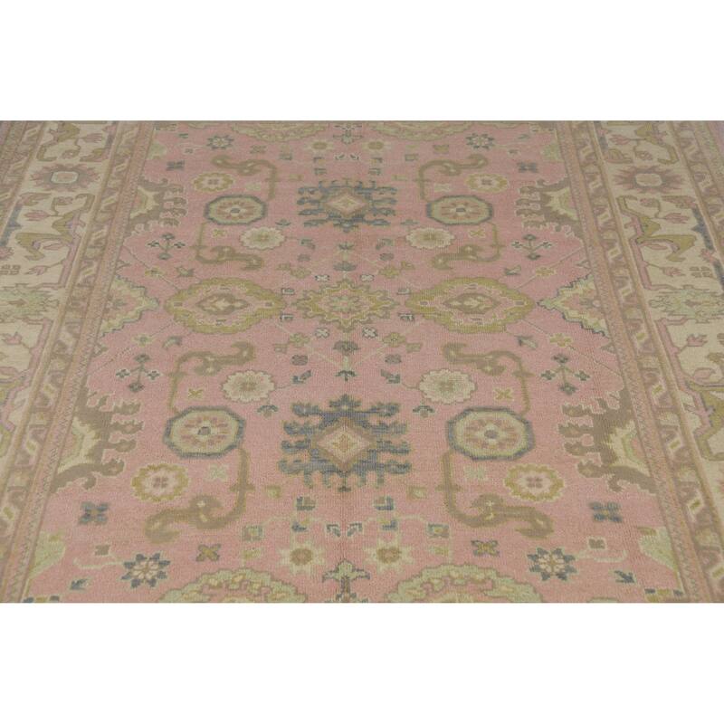 Pink Oushak Indian Area Rug Handmade Floral Wool Carpet - 7'10" x 10'1"