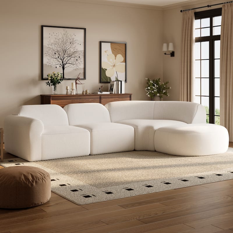 Christopher Knight Home - Modern Upholstered Curved Sectional Sofa with Deep Seat Ottoman - Beige