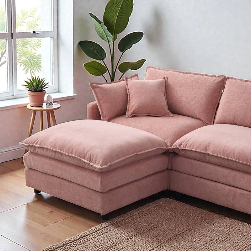 105" L-Shaped Modular Sectional Sofa with Ottoman, Soft Chenille Upholstery, 3-Seater Couch