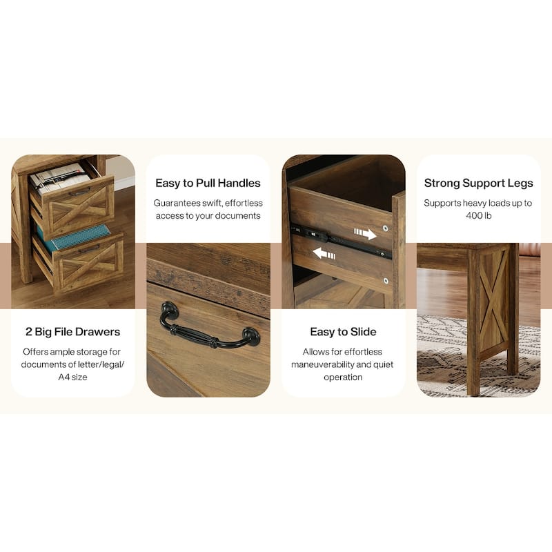 55'' Office Computer Desk with File Drawers