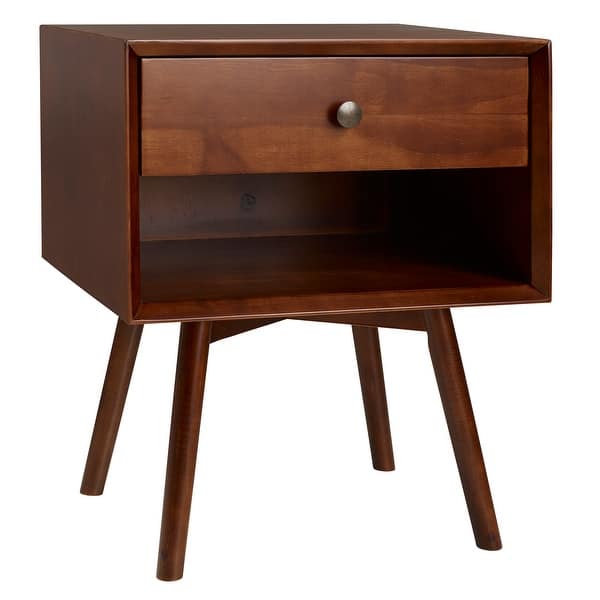 Walnut Mid-Century Modern Single-Drawer Solid Wood Nightstand for ...