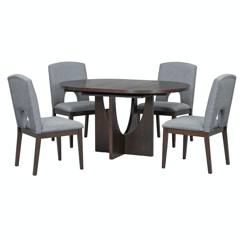 Modern 5-Piece Round Dining Set with 16.2" Removable Leaf