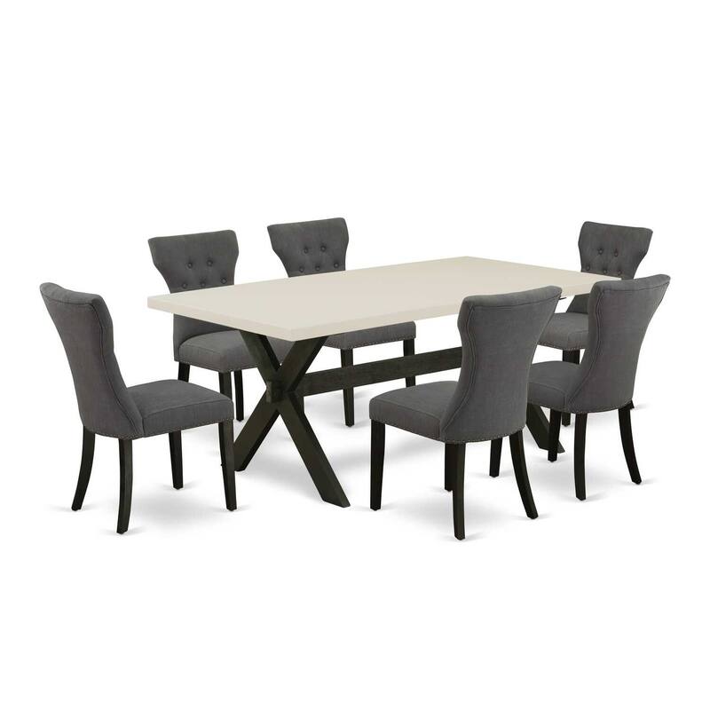 Boho Dining Set - 7 Piece Small Table & Chair Set - Modern Parson Chairs - Hardwood Table
