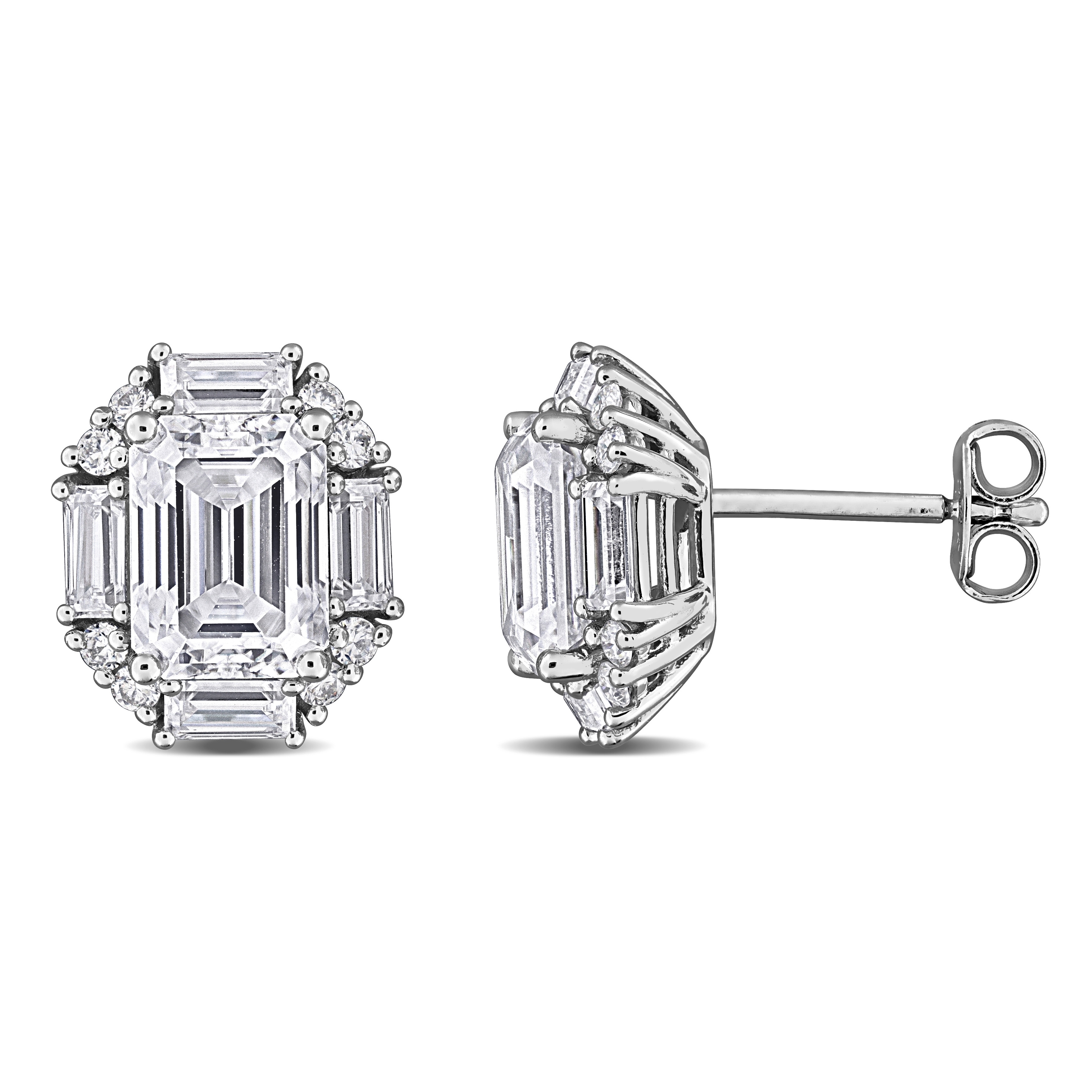 Miadora Emerald Lab Created Moissanite Cluster Stud Earrings in Sterling Silver