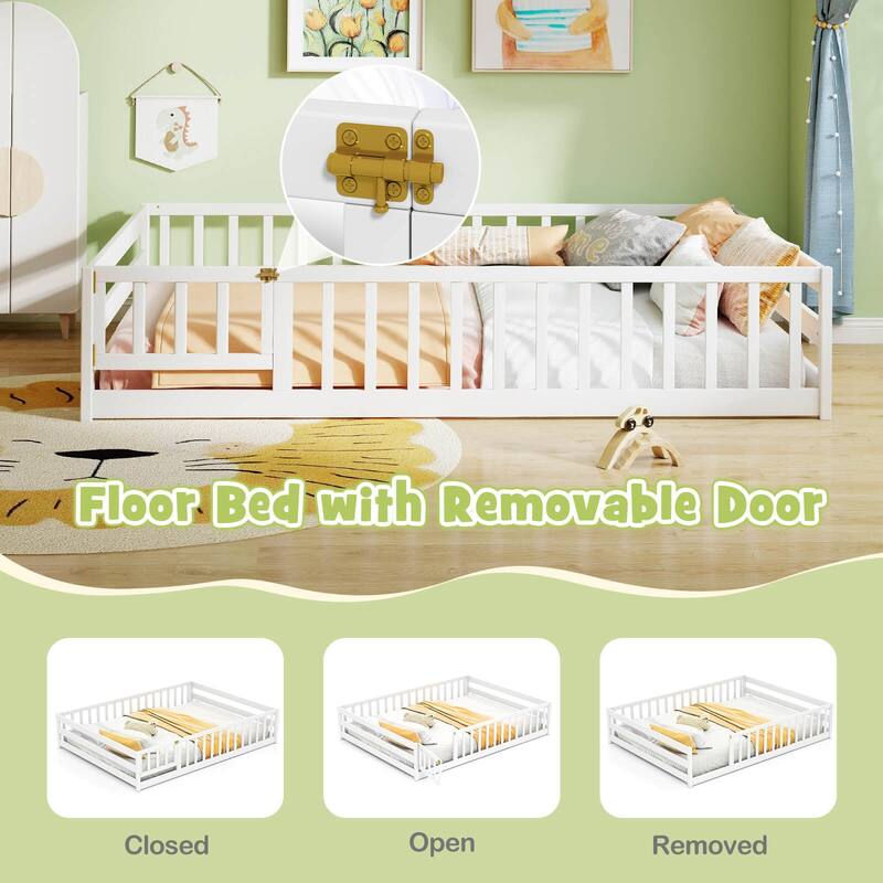 Costway Full Size Floor Bed with Full Length Safety Guardrails & Door