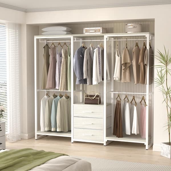 slide 2 of 35, 65.6'' Heavy-duty Garment Rack, Freestanding Closet Organizer with Fabric Drawers and 5 hanging Rods