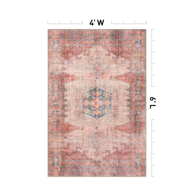World Rug Gallery Vintage Bohemian Machine Washable Non Slip Area Rug