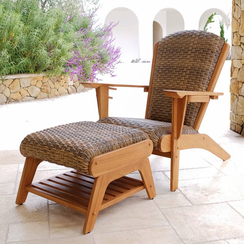 Cambridge Casual Camden Teak Patio Adirondack Chair Set with Padded Woven Seat - FREE Patio Cover