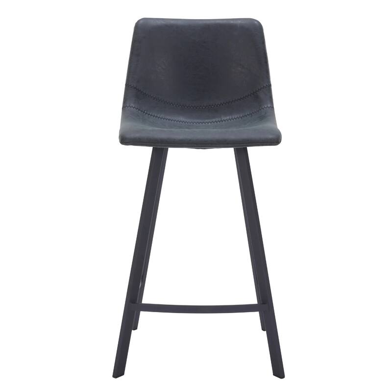 Elland Leather Bar Stool - Modern Counter Height Stool with Black Stainless Steel Legs for Kitchen Island or Home Bar Set of 2