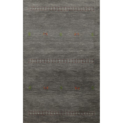 Hand Knotted Oriental 100% Wool Carpet Tribal Tribal Greys & Charcoal Gabbeh Area Rug - 4' 11'' X 3' 0''