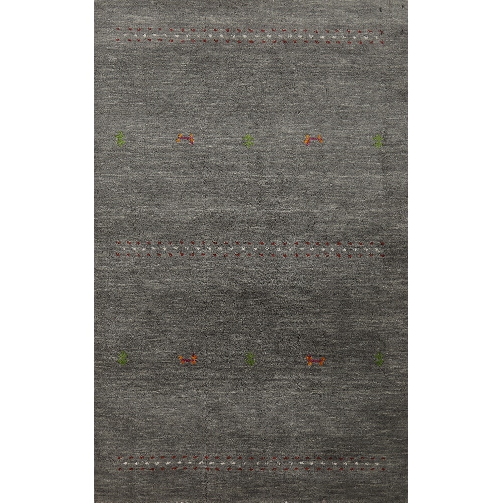 Hand Knotted Oriental 100% Wool Carpet Tribal Tribal Greys & Charcoal Gabbeh Area Rug - 4' 11'' X 3' 0''