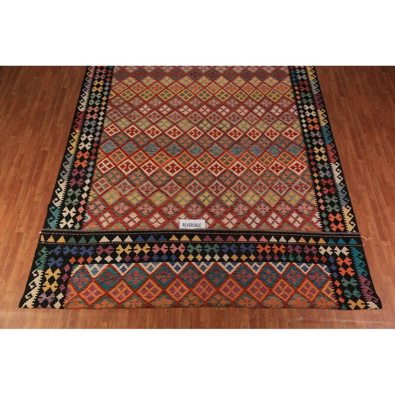 Ll-Over Trellis Kilim Oriental Large Rug Handmade Wool Carpet - 10'1"x 16'0"