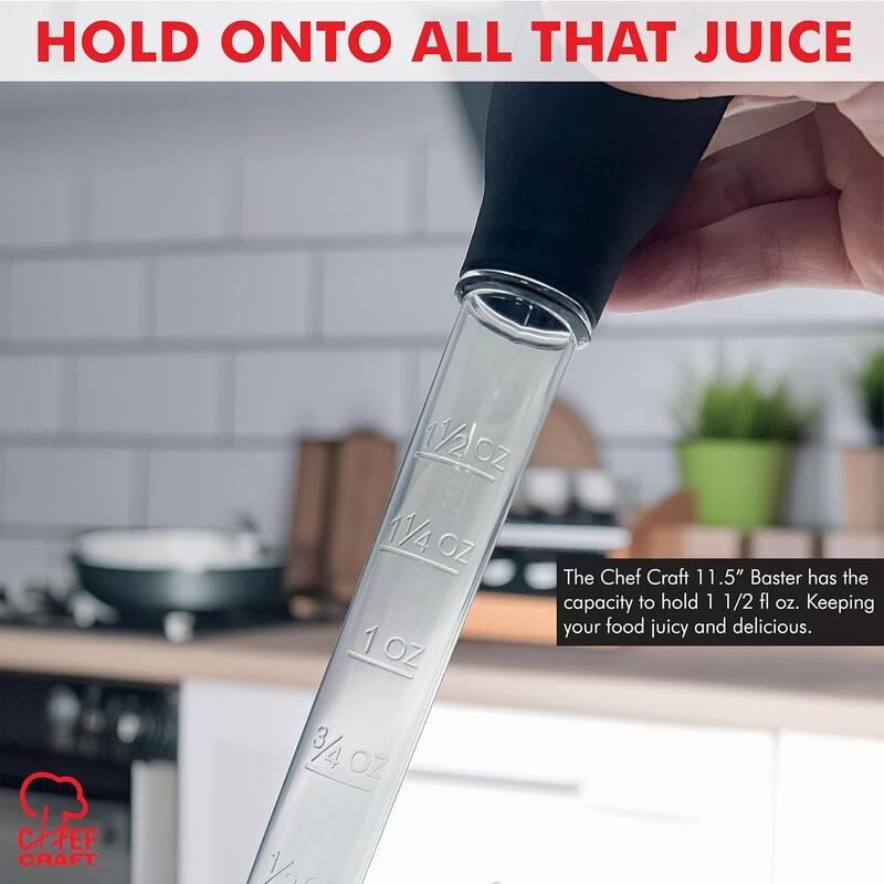 Chef Craft 11.5" Long Classic Heat Resistant Turkey Baster with Clear Tube & Easy Read Measurements