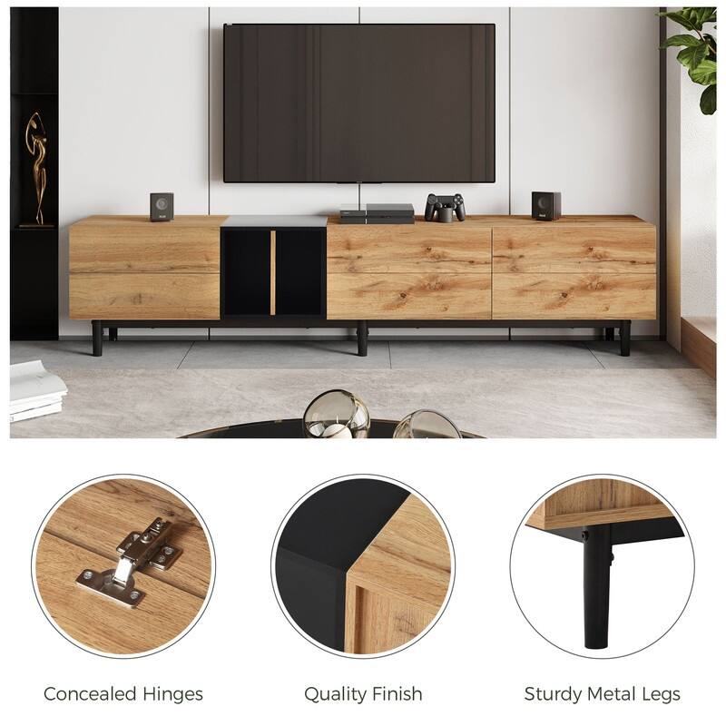 Modern TV Stand for 80'' TV with 3 Doors, Media Console Table, Entertainment Center with Large Storage Cabinet